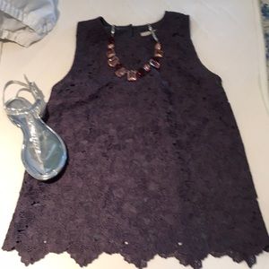 Gray lace appliqué sleeveless top